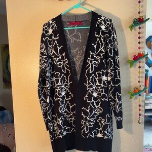 EUC LOVE SCARLETT long black with white floral pattern, long sleeve knit c